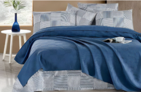 Cotton blanket/bedspread PIQUÉ – blue